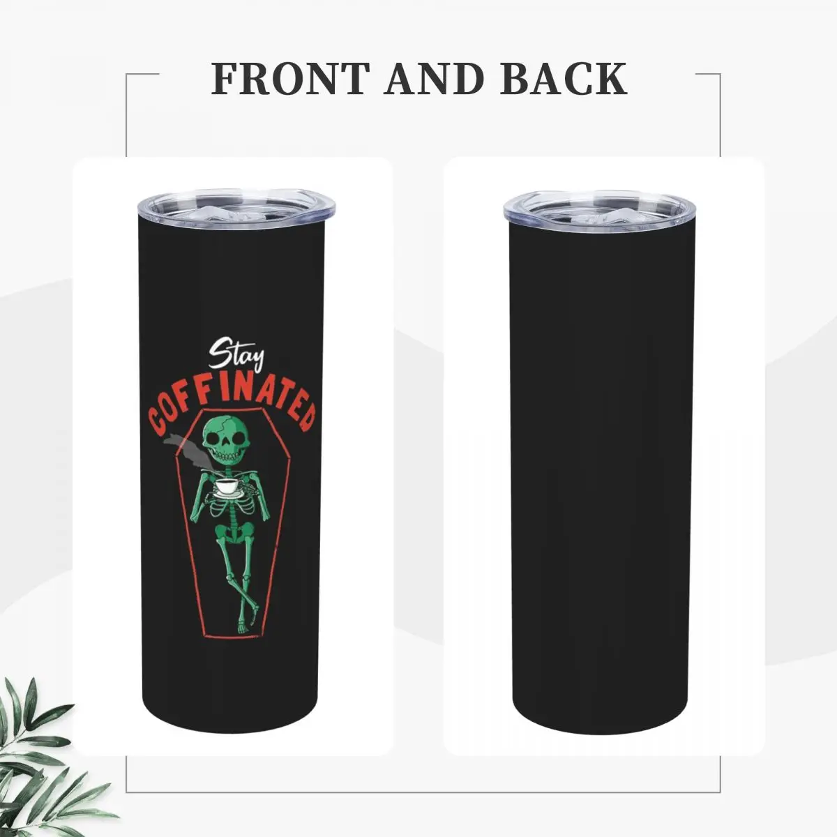 Stay Coffinated Stainless Steel Tumbler Vacuum Insulated Mug Thermal Cold Bottle Straw With Lid 20oz