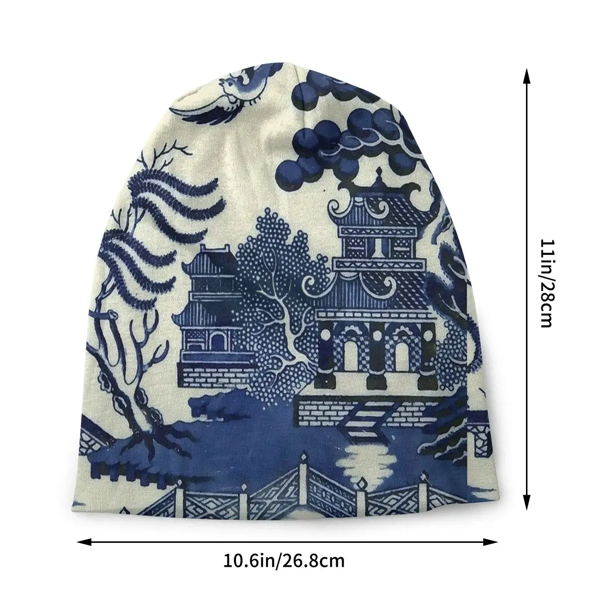 Antique Willow Ware Oriental Toile Skullies Beanies Blue Delft Hat Casual Unisex Cap Summer Warm Head Wrap Bonnet Knit Hat