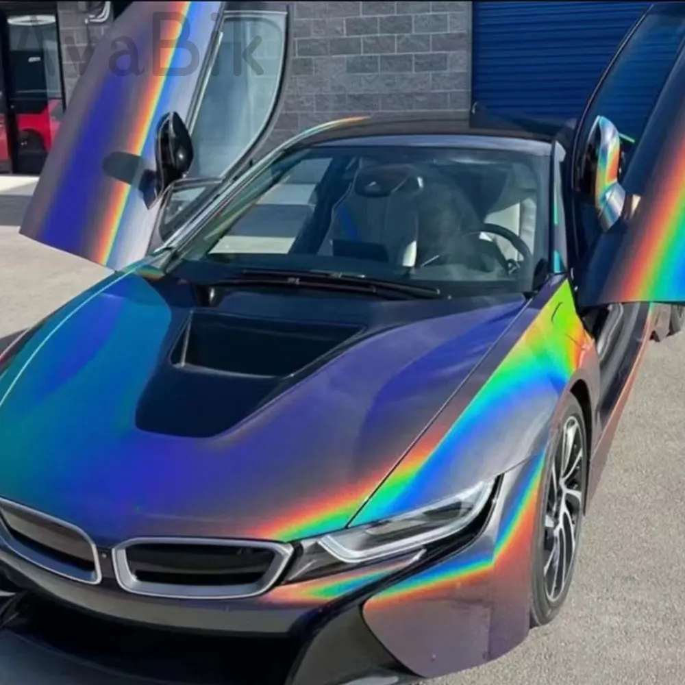 قسط PET ثلاثية الأبعاد قوس قزح العاصفة رمادي سيارة ملصق المضادة للخدش تغيير لون غطاء الفيلم الإصدار الهواء ذاتية اللصق الفينيل سيارة التفاف احباط #6