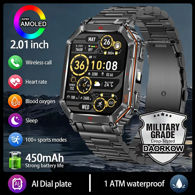 T-REX3 2026 جديد الرجال العسكرية GPS Smartwatch 2.01 "AMOLED شاشة ثنائي النطاق GPS البوصلة بلوتوث دعوة 3ATM مقاوم للماء ساعة ذكية