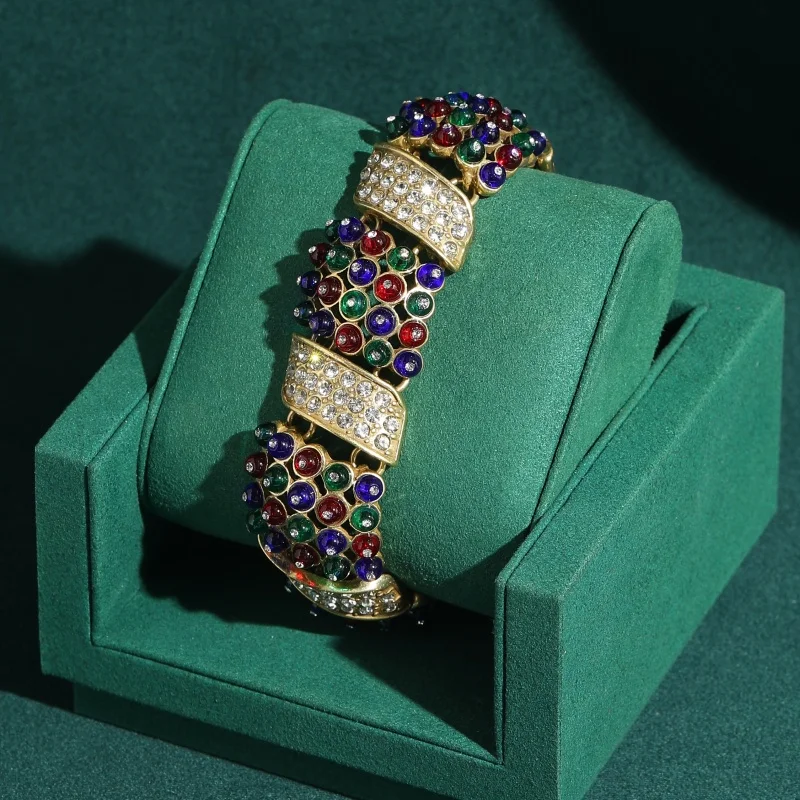 Vintage Colorful Round Bead Bracelet Luxury Brand Designer Full Rhinestone Wedding Party Jewelry Gift For Women Trends 2026 New