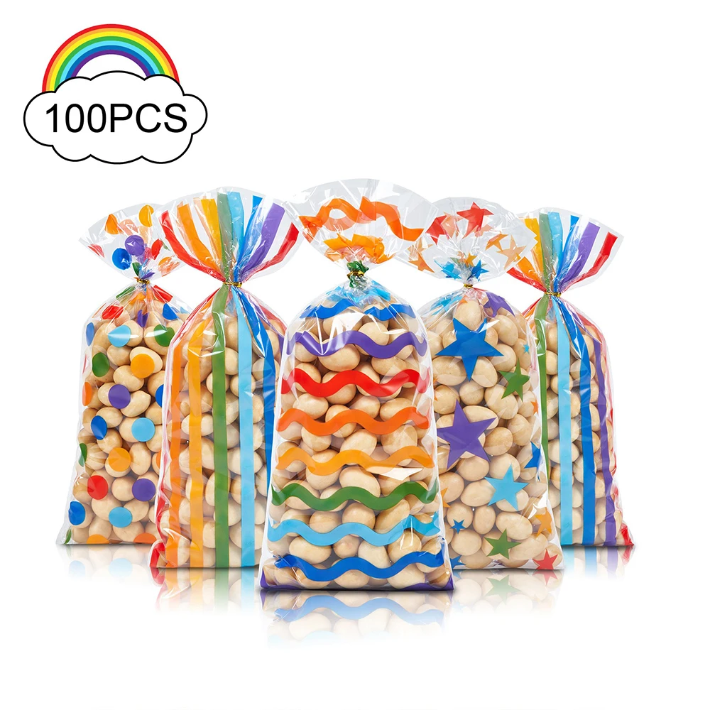 Candy bag with rainbow polka dot stripes OPP snack bag for children\'s Halloween Thanksgiving holiday gifts zip pockets packaging