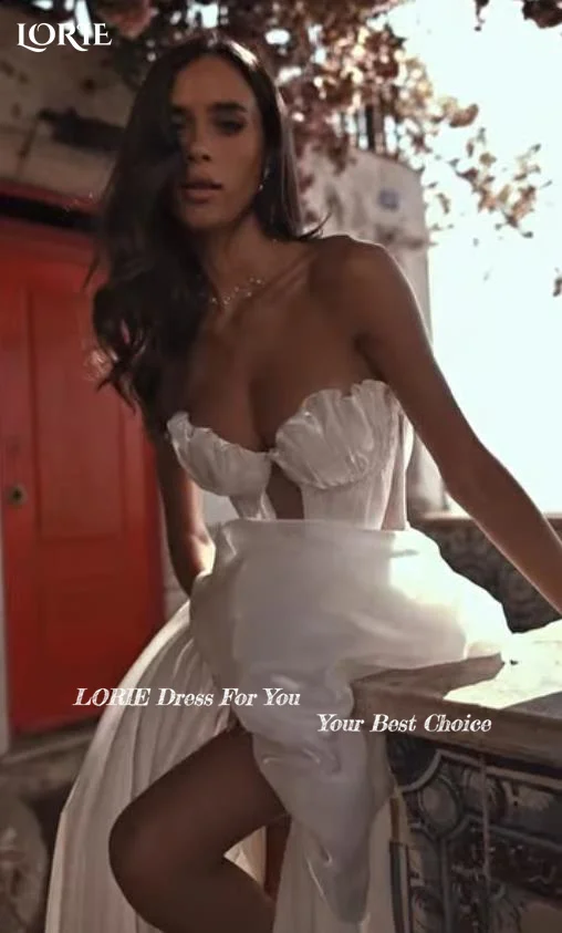 LORIE Shawl Wedding Dress Strapless Sweetheart Pleats A-line Mermaid Bride Gown Chiffon Illsion Customized Corset Bride Dress