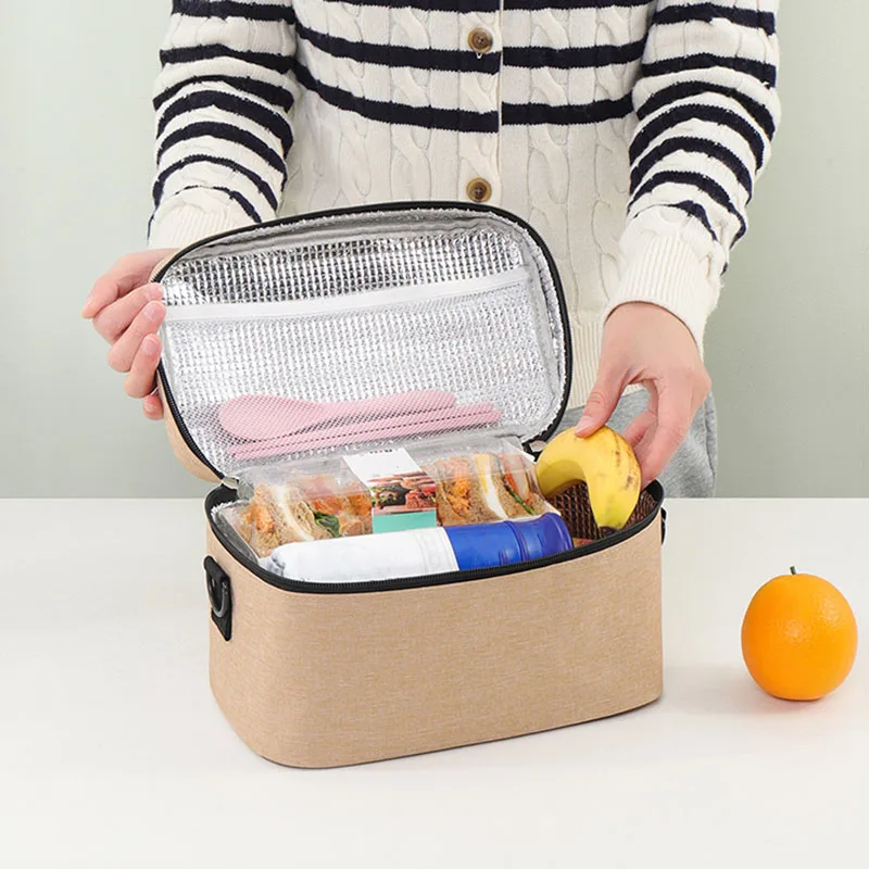 Borsa da Picnic portatile di grande capacità con isolamento termico borsa da pranzo isolata quadrata con fodera in foglio di alluminio per il lavoro