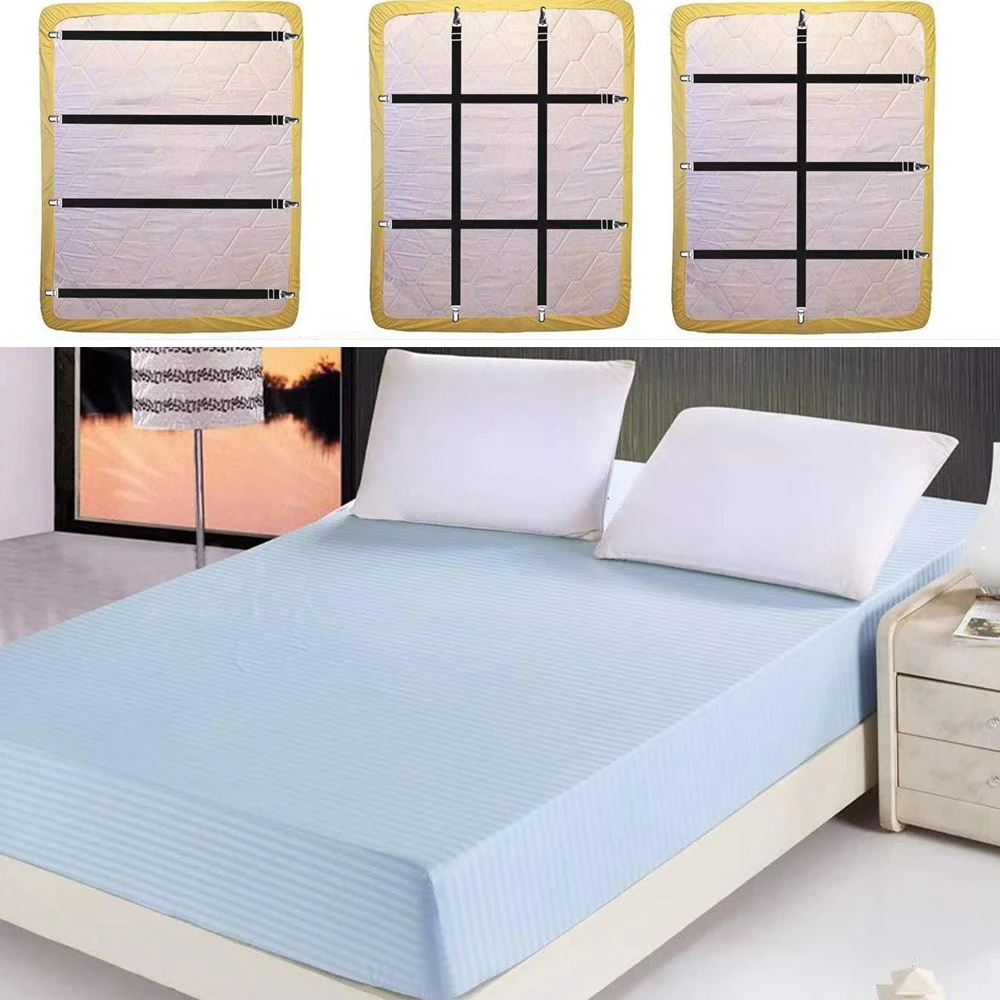 Adjustable Bed Sheet Fasteners Straps Elastic Mattress Cover Corner Holder Clip Grippers Suspender Cord Hook Clasps