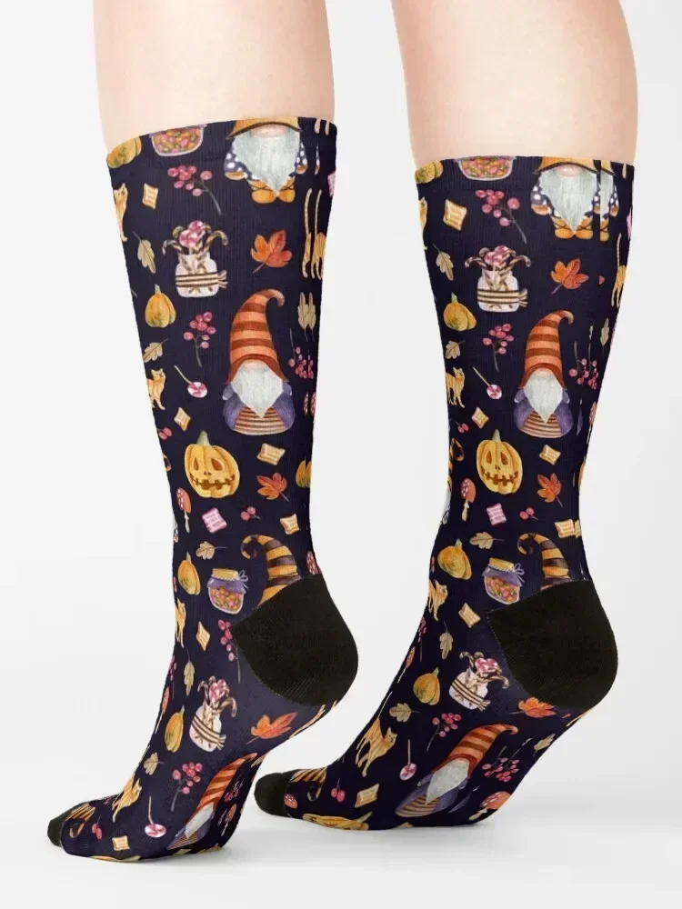 Halloween gnomes. Watercolor pattern Socks floral funny sock designer kawaii Socks Girl Men's