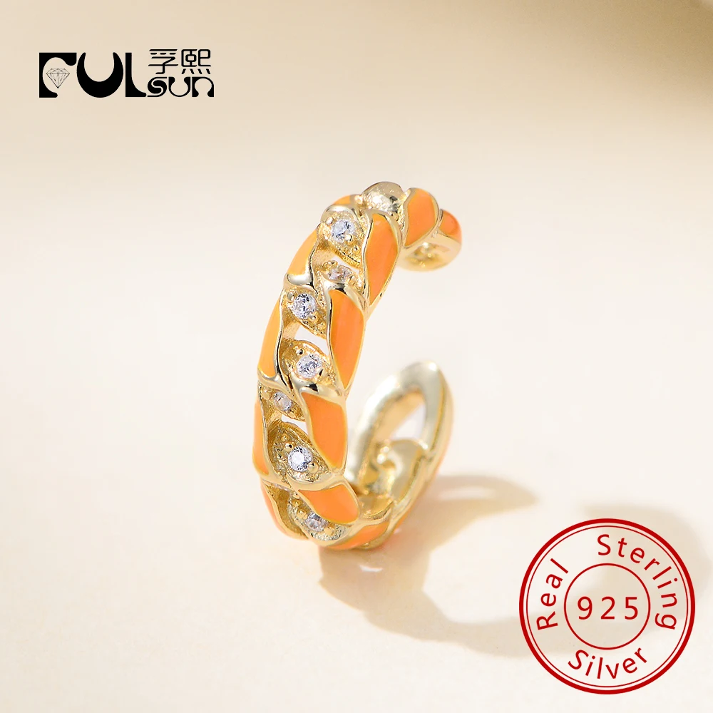 

Single Enamel Twist No Piercing Clip On Earrings Girls jewelry cubic zircon cuff Earrings 925 Sterling Silver 14k gold plated