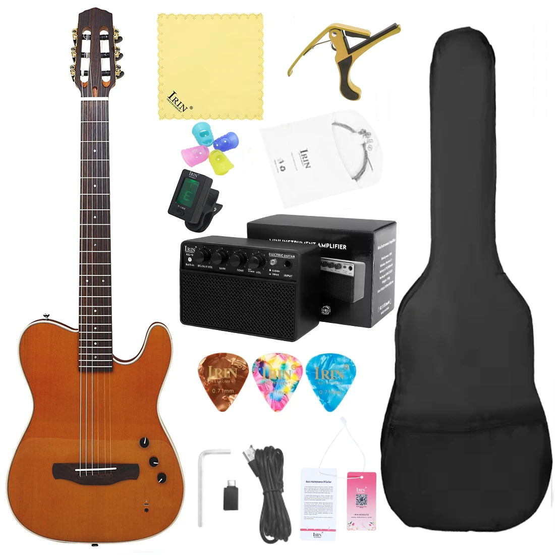 IRIN Classic Guitar Beginner Kits 22 Frets Smart Bluetooth Mini Classic Guitar with Wrench Adapter Connection Line Accessories