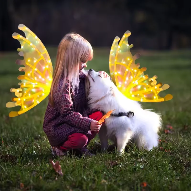 Halloween Children Electric Butterfly Wings Elf Wings Costume Magic Led Bats Wing  Dress Up Butterfly Princess Wings for Girls
