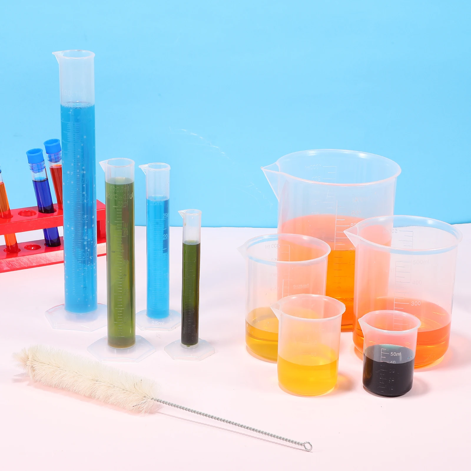 

13 Pcs Tool Experiment Kit Graduated Cylinder Clear Tubes Plastic Beaker Measuring Cups
