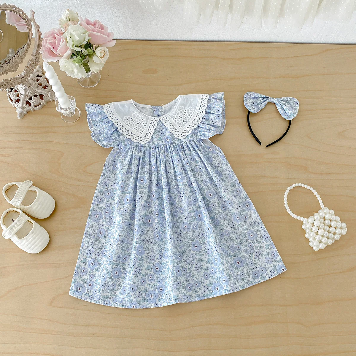 ZOETOPKID Sommer Baby Mädchen Kleidung Blumenmuster Kurzarm-Strampler Baby Bodysuit Puppenkragen Jumpsuit Spitzen-Blütenblatt-Kragen Outfit – Detail 8