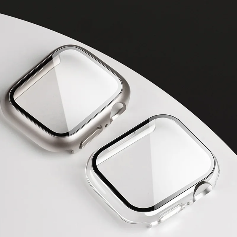 2er-Pack für Apple Watch-Gehäuse 10 9 8 7 6 5 4 SE 46 mm 42 mm 45 mm 44 mm 41 mm 40 Displayschutzfolie aus gehärtetem Glas PC-Stoßstange iWatch-Abdeckung