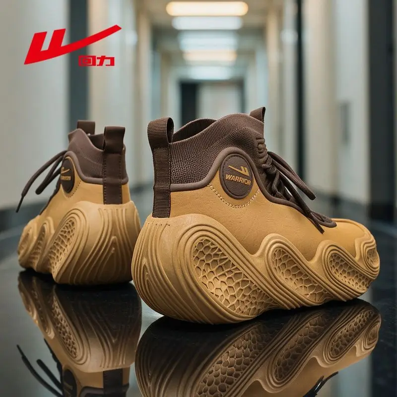 WARRIOR Original Brand Men's Shoes Autumn Winter High Top Lace-up Casual Running Shoes Design Thick-soled Shock Chaussures Homme