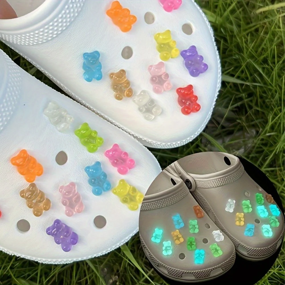 3/18/36 Uds. Decoraciones de zapatos multicolores en forma de oso, bolsos de playa Diy Crocs, accesorios de decoración navideña para el Día de San Valentín