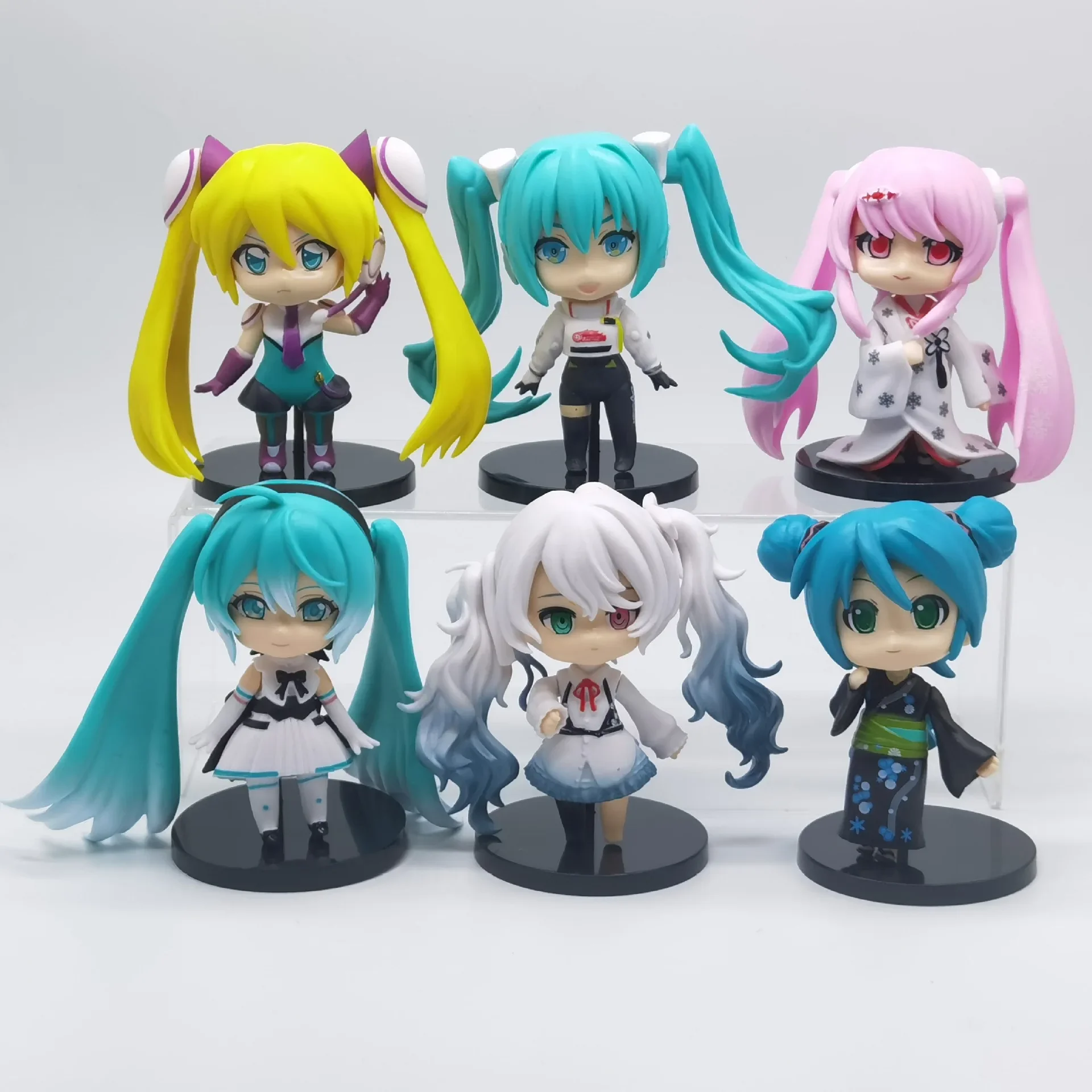 6pcs/set 9CM 2025 New Anime Hatsune Miku Kimono Q Version Figure Kawaii PVC High Quality Model Toys Doll Ornaments Gifts