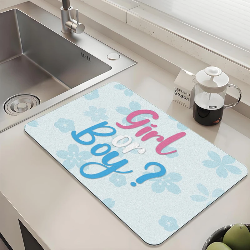 

Boy or Girl Gender Reveal Drying Mat Absorbent Anti slip for Countertop