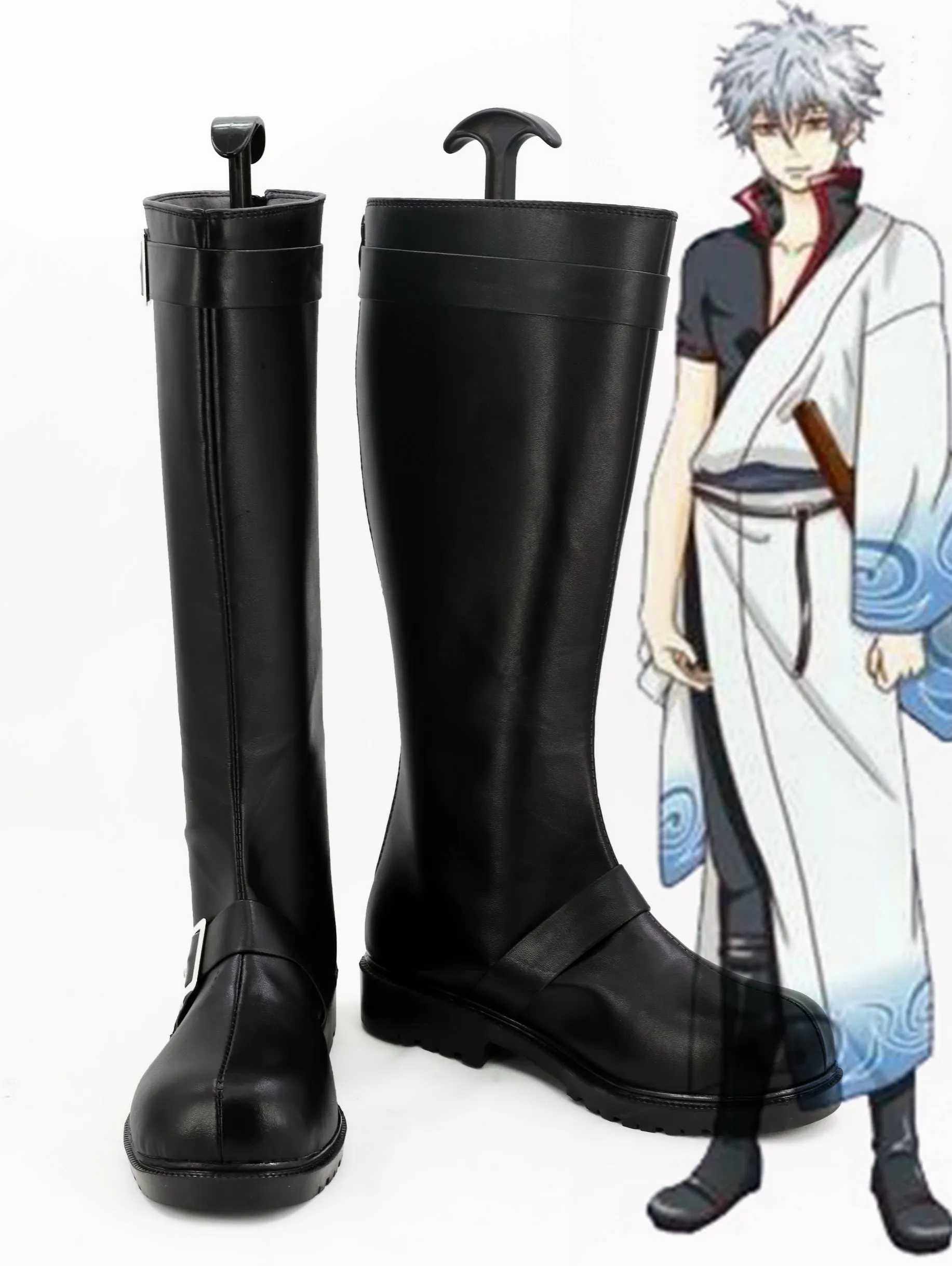 

Anime Gintama Sakata Gintoki Cosplay Shoes Boots Halloween Black Custom Made Boots