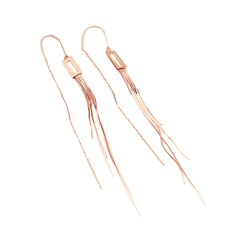 Fashion new 585 purple gold square soft chain Ear line14K rose gold earrings for women exquisite gift engagement accessories