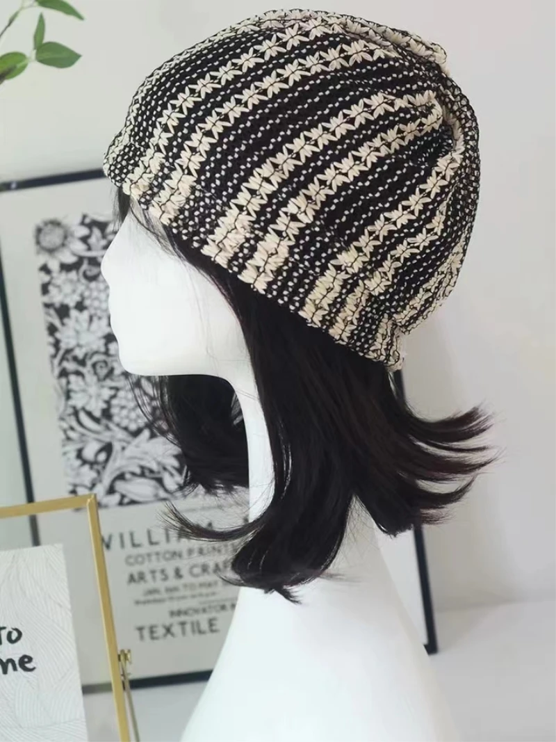 Hollow Knitted Beanies Hats For Women&Men Summer Crochet Striped Skullies Cap Outdoor Famela Cover Head Cold Caps Ear Hat Bonnet