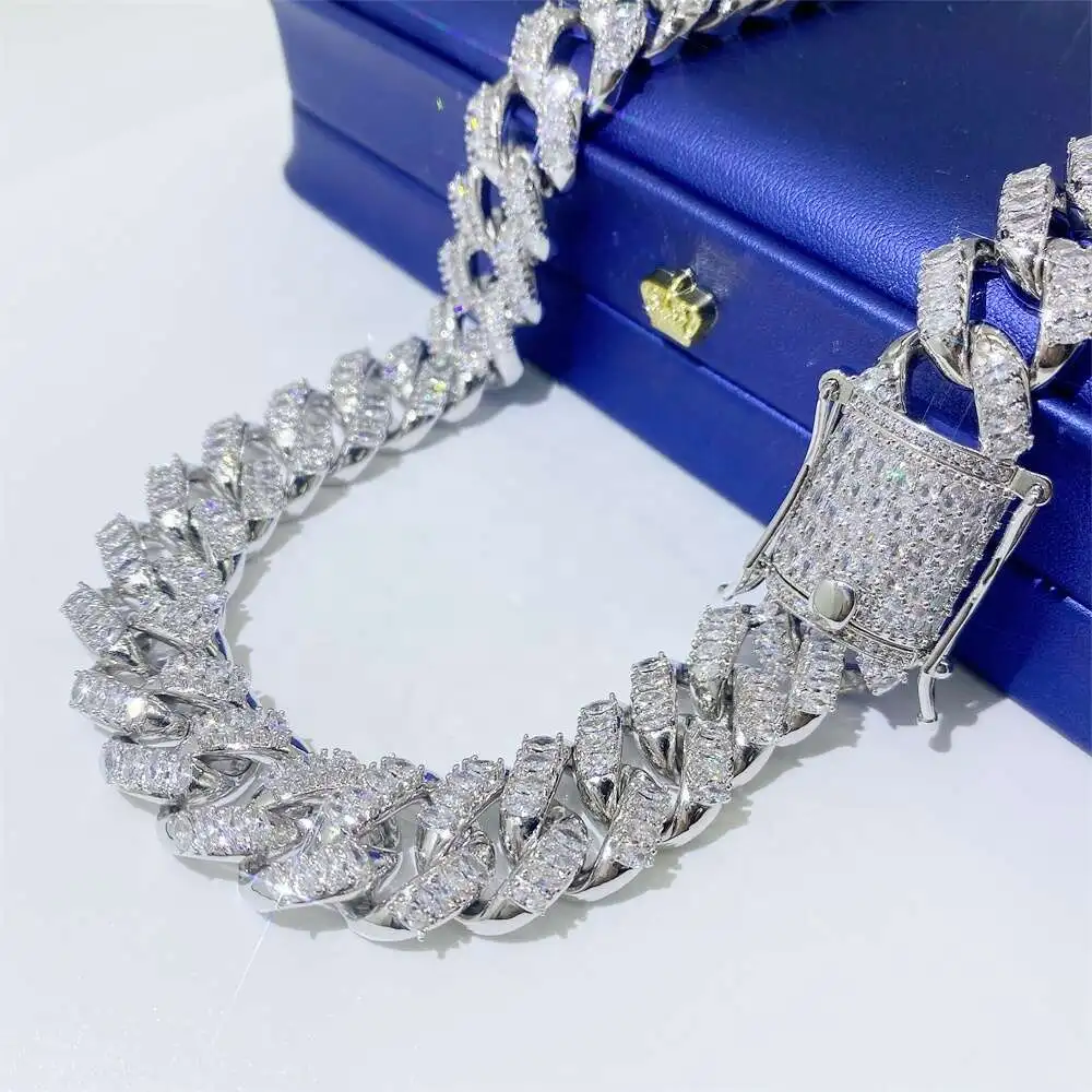 Hip Hop Cuban Link Bracelet Cubic Zirconia 14k 18k Gold Plated Necklace Diamond Zircon Iced Out Moissanite Cuban Link Chain