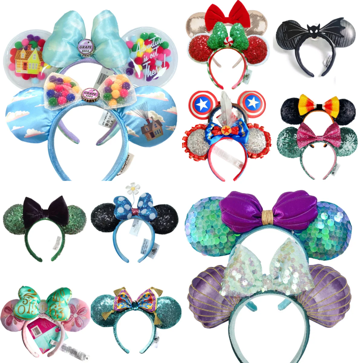 2026 Disney Mickey Mouse Ear Headband Amusement Park Fastival Party Mermaid sequin Headwear Girl Birthday Hair Accessories