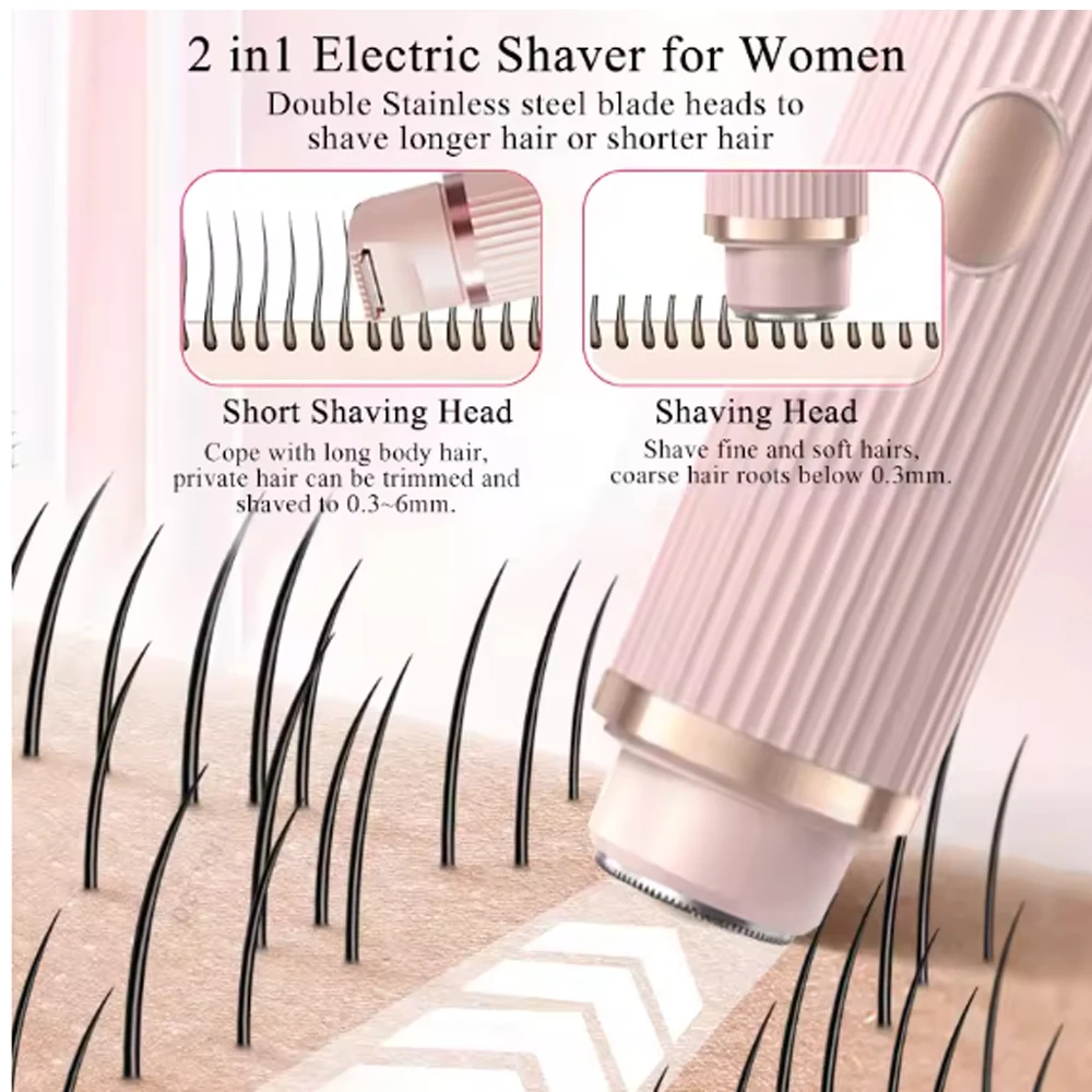 Cortadora de pelo eléctrica para mujer, zona privada de axilas, tijeras para pelo de piernas y cuerpo con raspador de doble cabeza, remo de pelo 2 en 1
