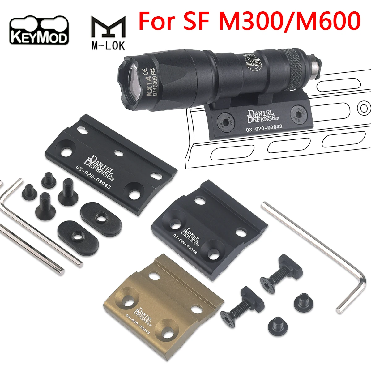 SF M300/M600 Scout Light Side Mount DD CNC Keymod M-LOK Rail do SF M300 M600 Flashlight Base Mounts Akcesoria myśliwskie