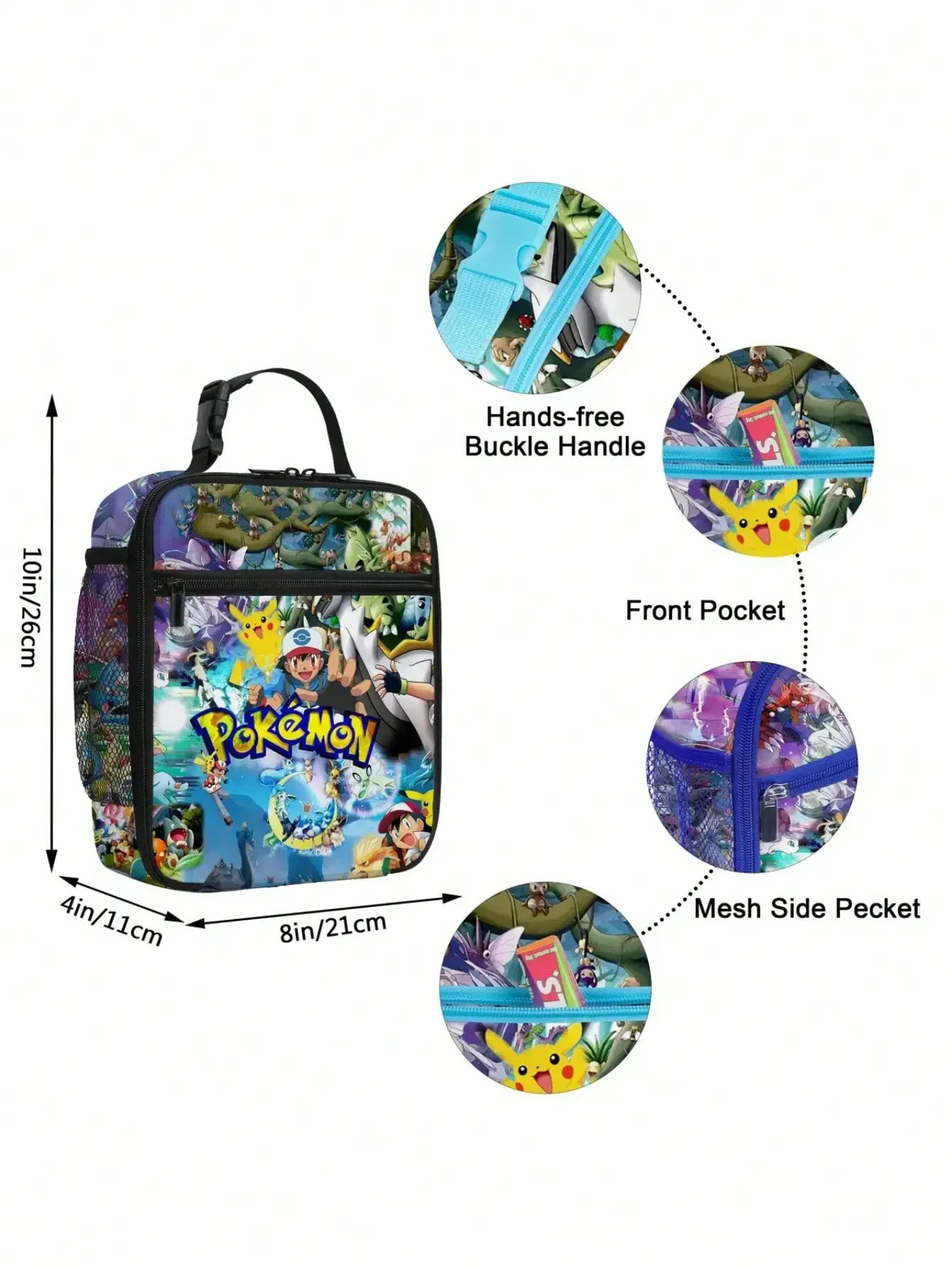 Simpatica borsa da pranzo portatile stampata in 3D Pokemon Pikachu per studenti delle scuole primarie e secondarie Cartoni animati Kawaii per bambini