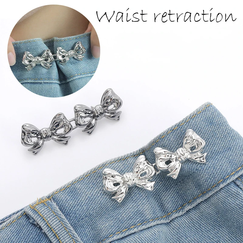 

Bowknot Waist Buckle Detachable Pant Clips, Jeans Button Snaps Adjustable No Sewing Waistband Tightener Clothing Accessories