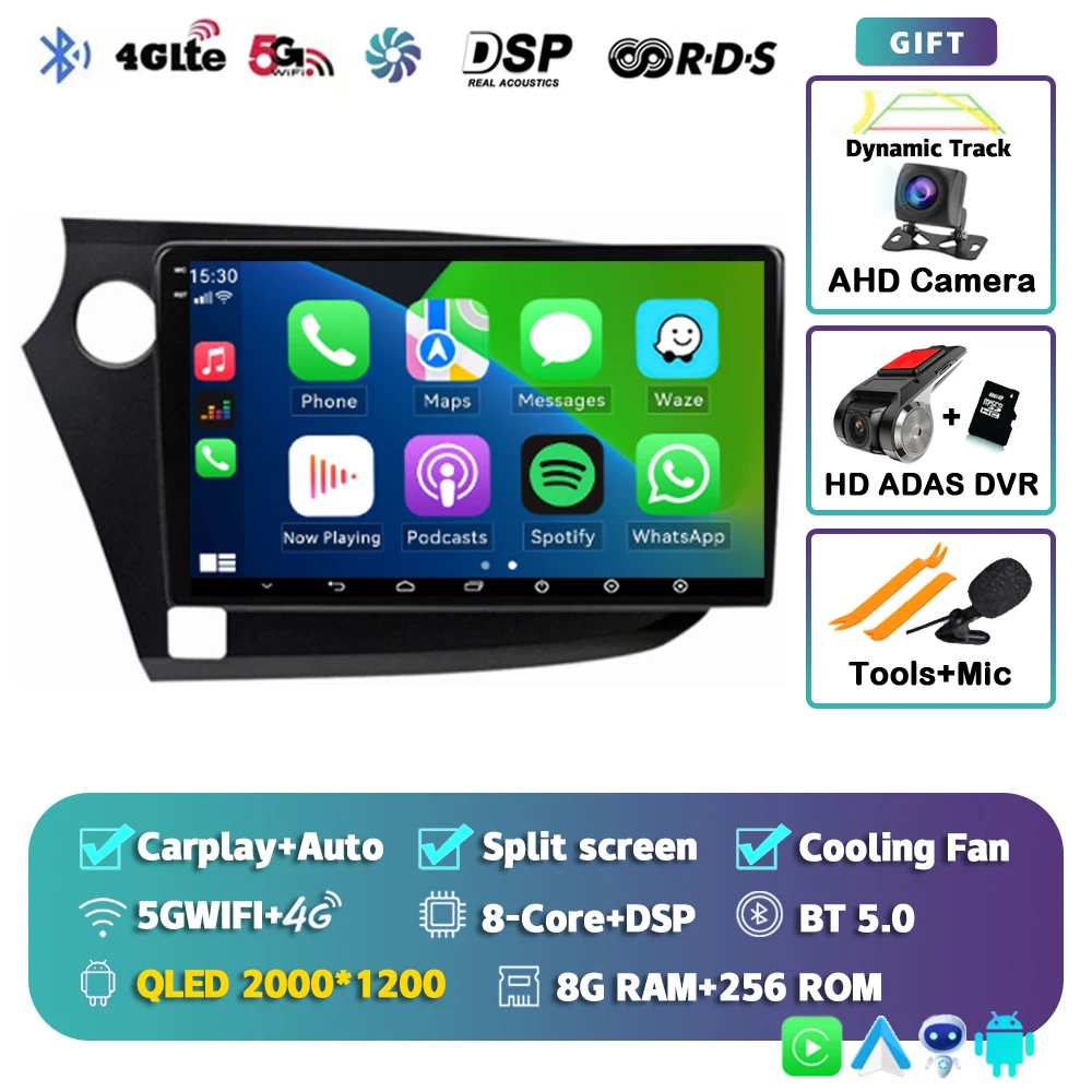 Android 15 Carplay Auto Radio Multimedia Speler Voor HONDA INSIGHT 2009-2014 Navigatie Autoradio GPS Stereo 2din Head unit