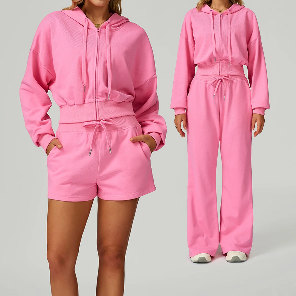 

Зимний спортивный костюм, женский комплект из 2 предметов, толстовка с капюшоном на молнии, спортивные штаны, однотонный короткий топ, спортивный костюм, повседневная толстовка, комплект брюк