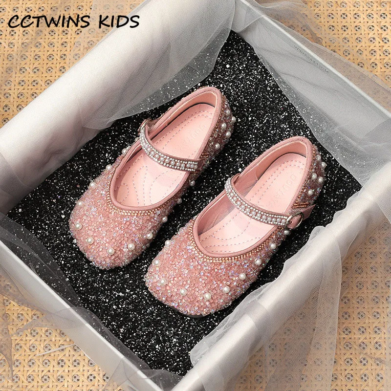 Girls Princess Shoes 2023 Spring Fashion Mary Jane Dress Dance Baby Kids Sandals Ballet Brand Glitter Pearl Pink Soft Sole Flats