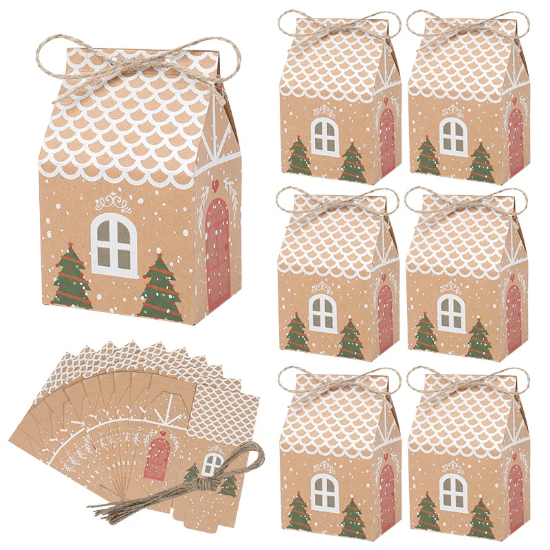 10-50 Stücke Hausförmige Geschenkbox Weihnachten Kraftpapier Süßigkeiten Kekse Verpackungsbox Weihnachten Neujahr Party Dekoration Kinder Gefälligkeiten – Detail 10