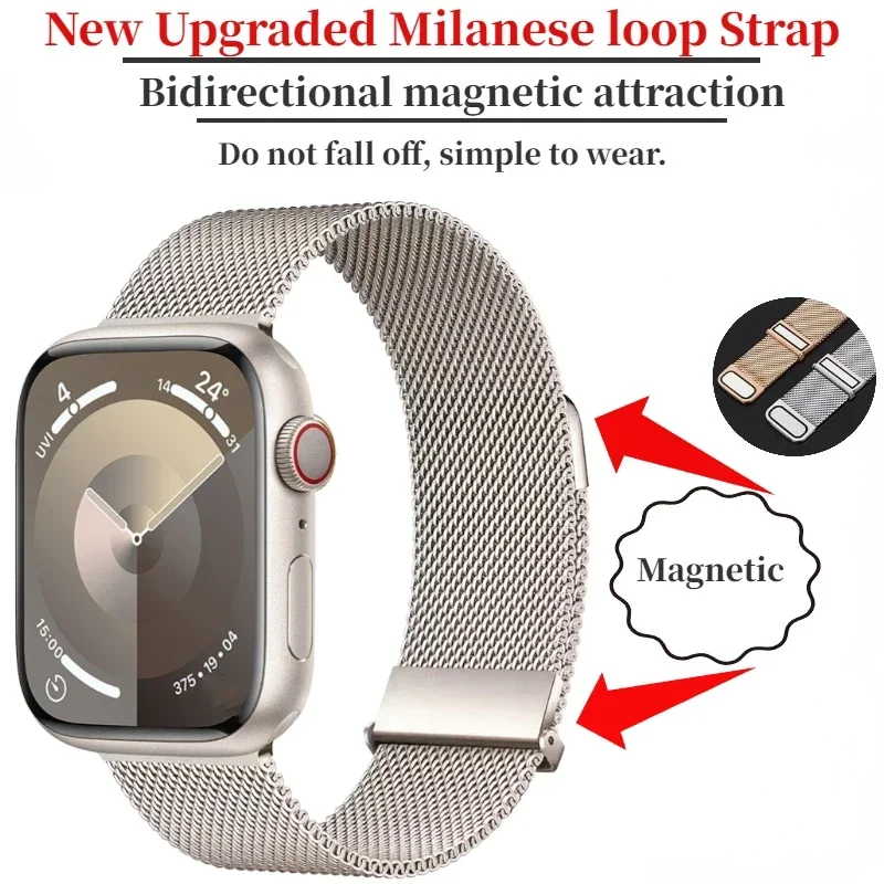 Ulepszony pasek Milanese Loop do Apple Watch Band 11 10 9 8 7 46mm 45mm 41mm Ultra 2 49mm Magnetyczny pasek iWatch 6 5 4 SE 44mm 40mm