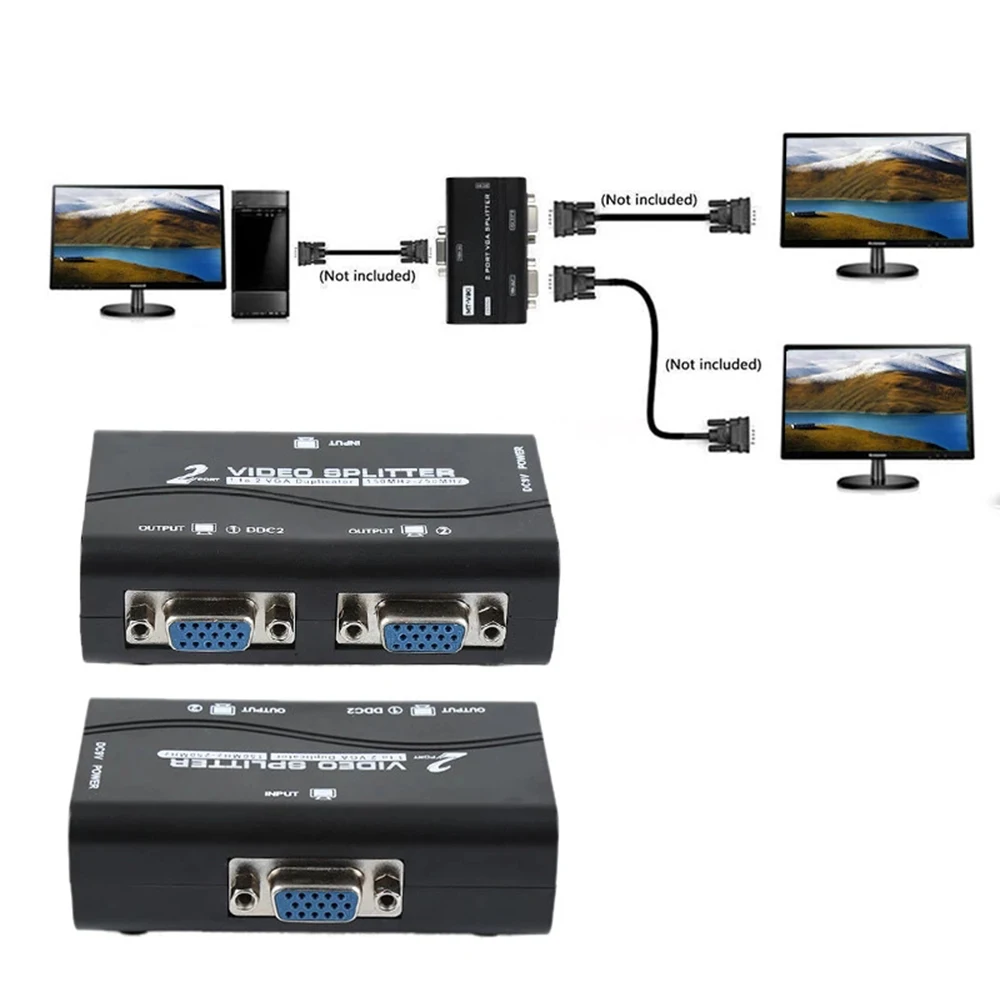 1pc to 2 Monitor 1 to 2 Split Screen VGA Splitter Video Splitter Duplicator Adapter with USB cable