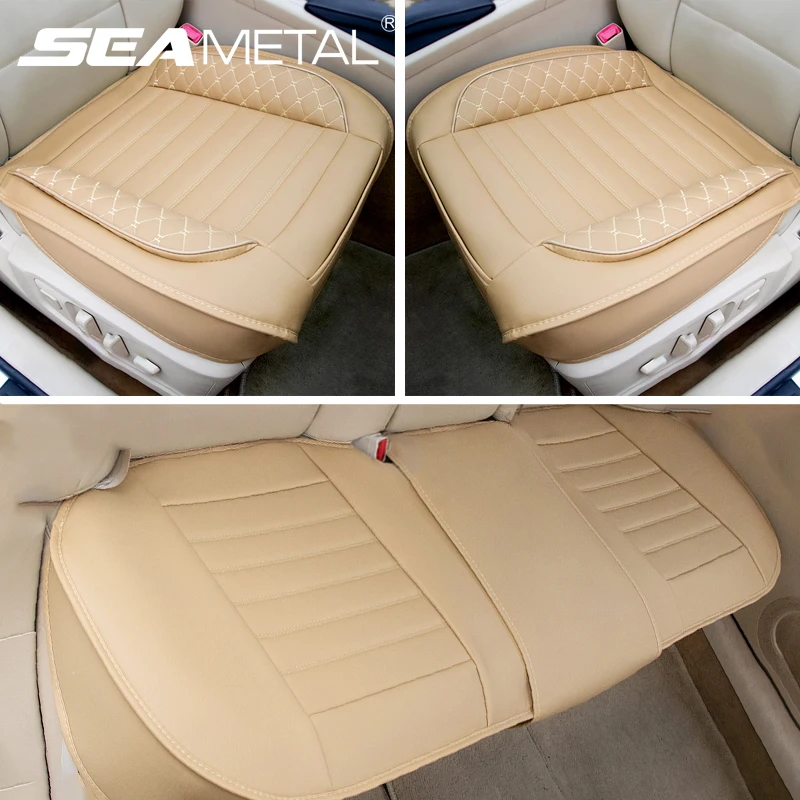 SEAMETAL 1Pc Beige Car Seat Cover Thicken Vehicle Seat Cushion Luxury Full-Wrapped Chair Protector Universal for Most Car Models