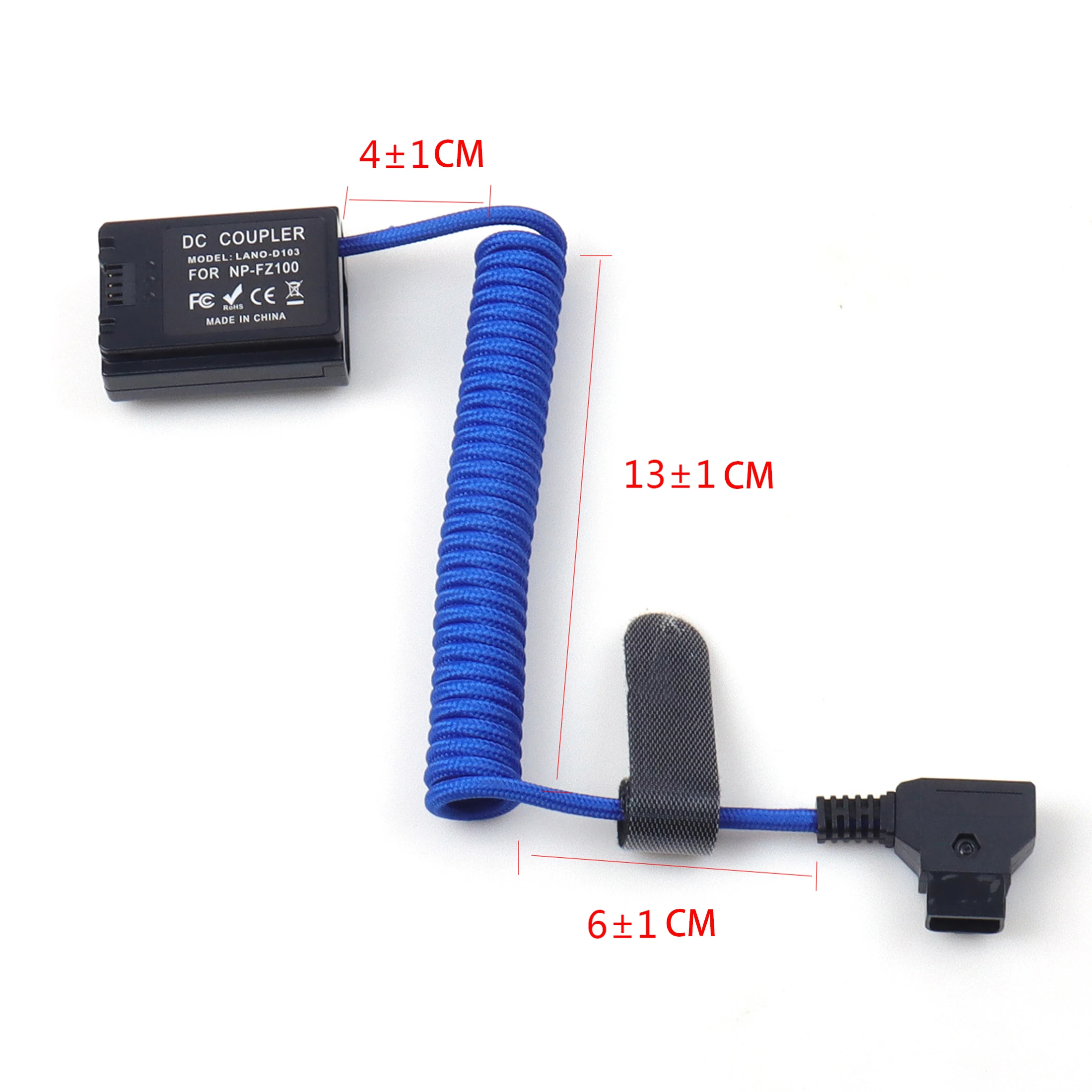 Blue D-Tap to NP-FZ100 Dummy Battery Coiled Power Cable Nylon Braided with Sony A7/FX3/FX30 + More Camera