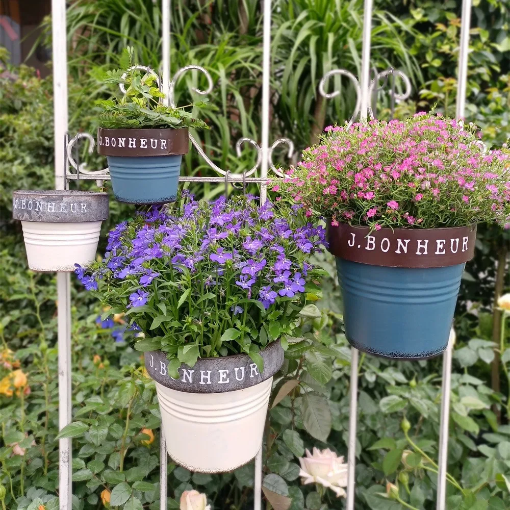 Garden iron hanging pots of villas retro old flanging hanging flowerpots gardening groceries