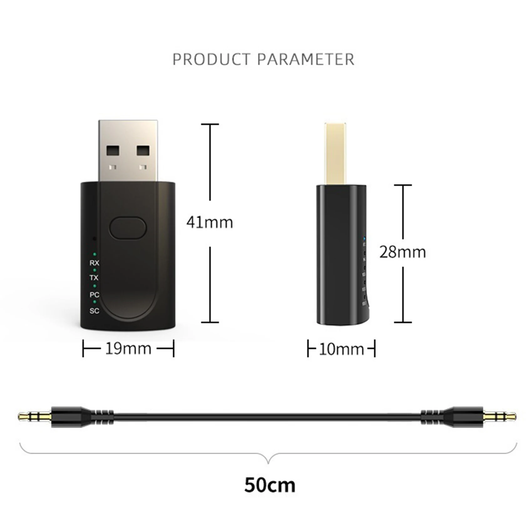 B68A 4-In-1 USB Bluetooth 5.1 Adapter, 3.5Mm AUX Car Bluetooth Adapter, Driver-Free, Suitable For Windows (Xp Vista 8 10 11)