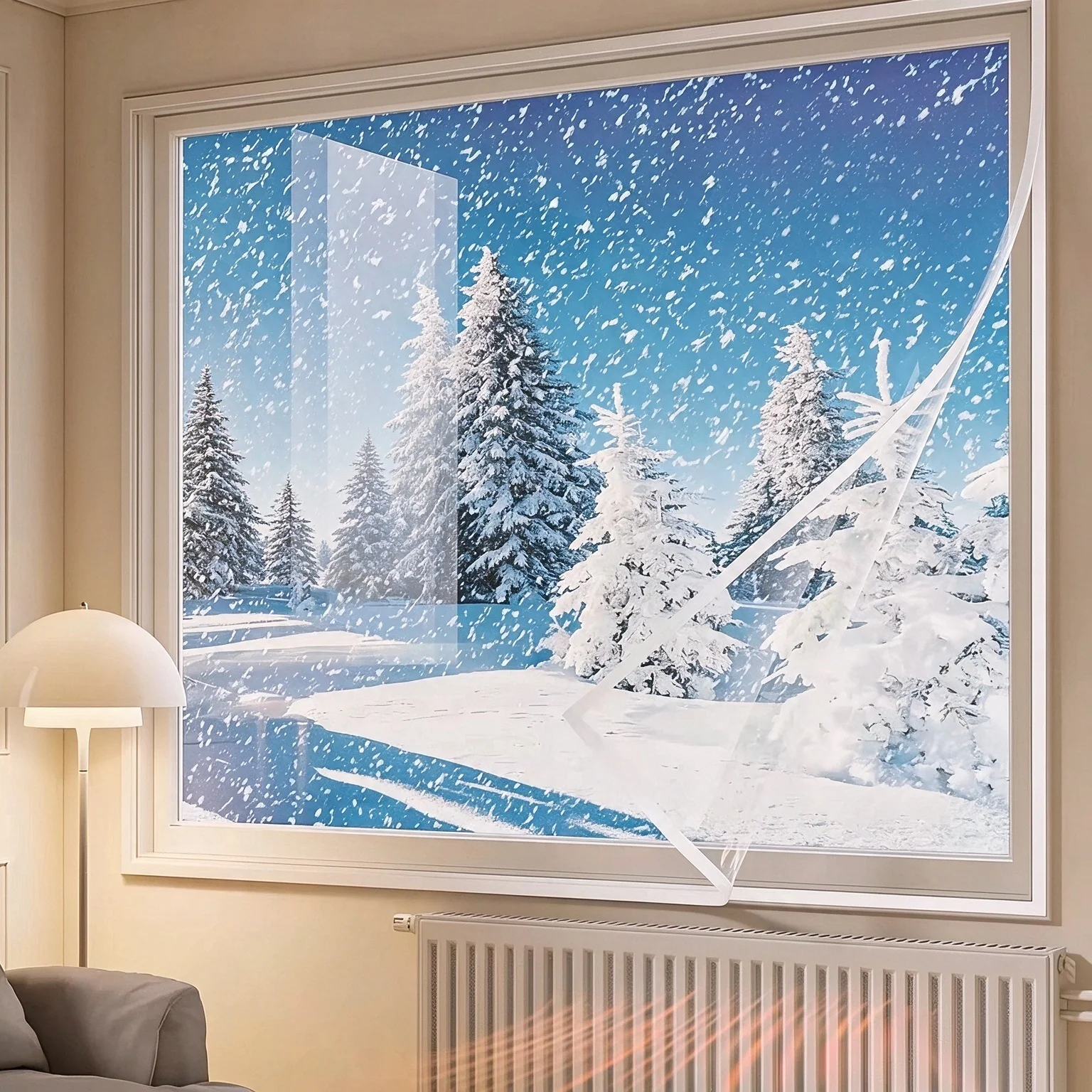Winter Window Insulation Film, Windproof Cold Proof Thermal Curtain, No Drill Draft Stopper Window Sealing Cover