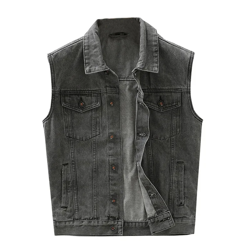 2025 new spring and autumn men's short vest Korean version loose slim lapel design denim sleeveless men