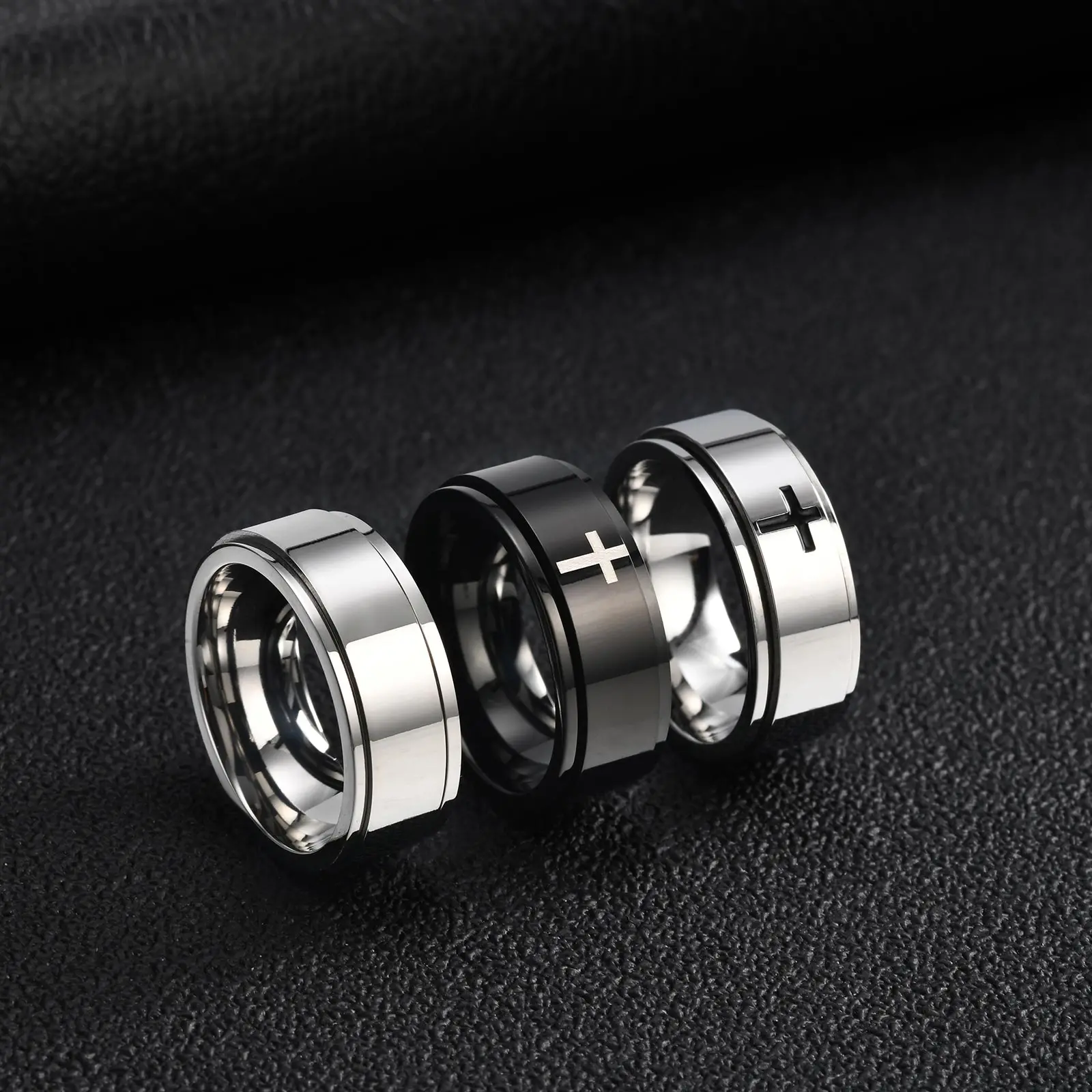 Vnox Herren Edelstahl Spinner Fidget Ring, Anti-Angst Drehbarer Kreuzketten-Ehering, Stressabbauendes Fingerschmuck-Geschenk – Detail 11