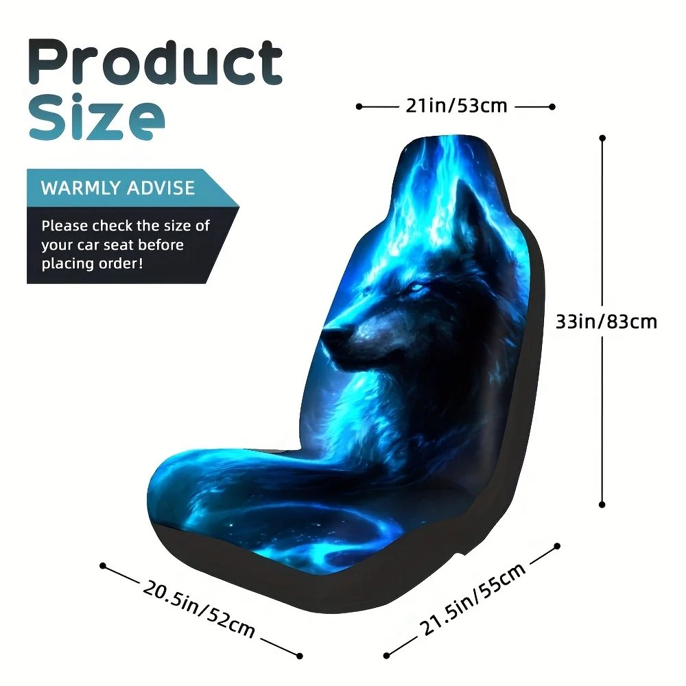 2pcs, Ing Wolf Portrait Fantasy Print Front Seat Covers, Thoughtful Present For Anyone Who Drives Often, Simple To Use For Every