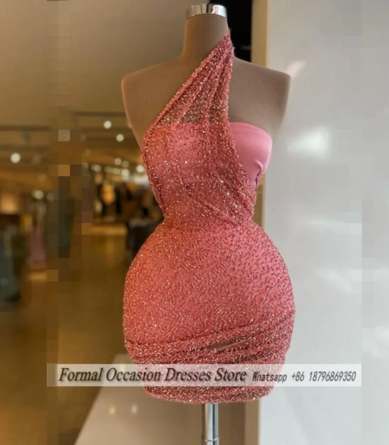 

Luxury Party Dresses For Women One Shoulder Pearls Pearls Beading Short Birthday Dress Elegant Women Prom Gowns Customized