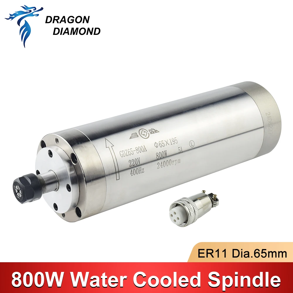 

800W Water Cooled Spindle Motor ER11 Diameter 65*195mm 2/4 Bearings 220V For CNC Engraving Machine