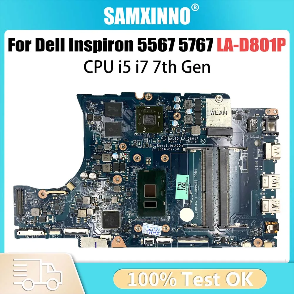 

Laptop Motherboard For DELL Inspiron 15 5567 17 5767 CN-0KFWK9 0KFWK9 LA-D801P Notebook Mainboard With I5-7200U I7-7500U