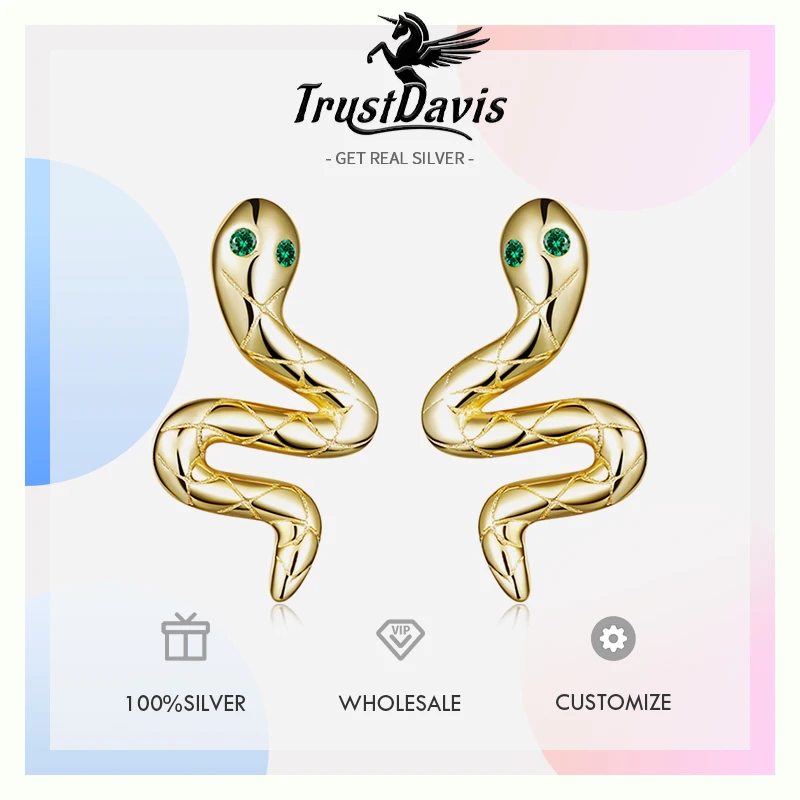 الثقة ديفيس ريال 925 فضة المرأة قرط الاذن المرصع موضة الأفعى دوامة أقراط للنساء مجوهرات للبنات هدايا DS4246