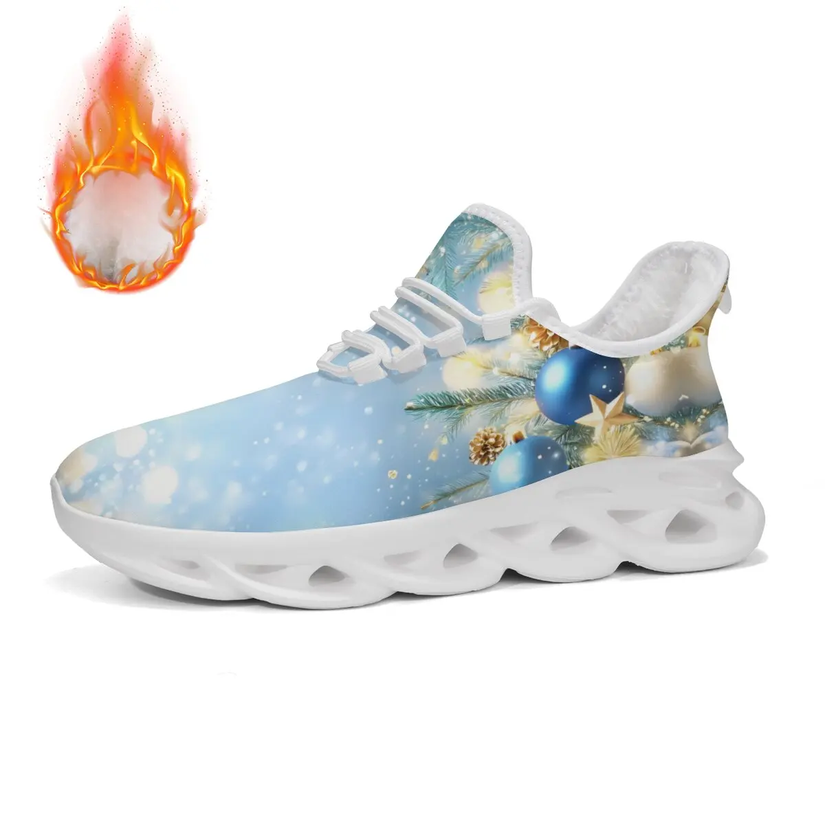 

Women Running Shoes Fleece Lined Christmas Casual Sneakers with Light Blue Snowflake New Casual Shoes Men's Sports Sneakers