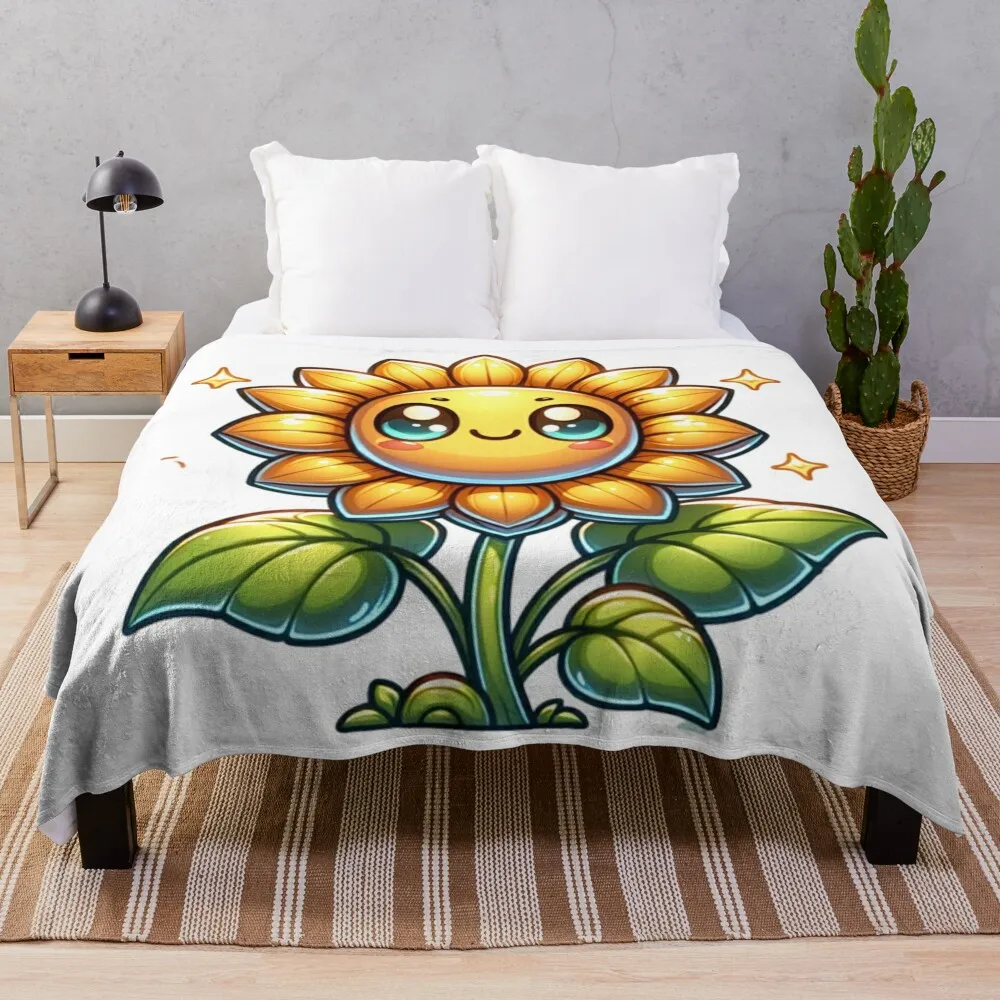 Smiling Sunflower: Nature's Joy Throw Blanket Shaggy Blankets Sofas Of Decoration warm winter Blankets