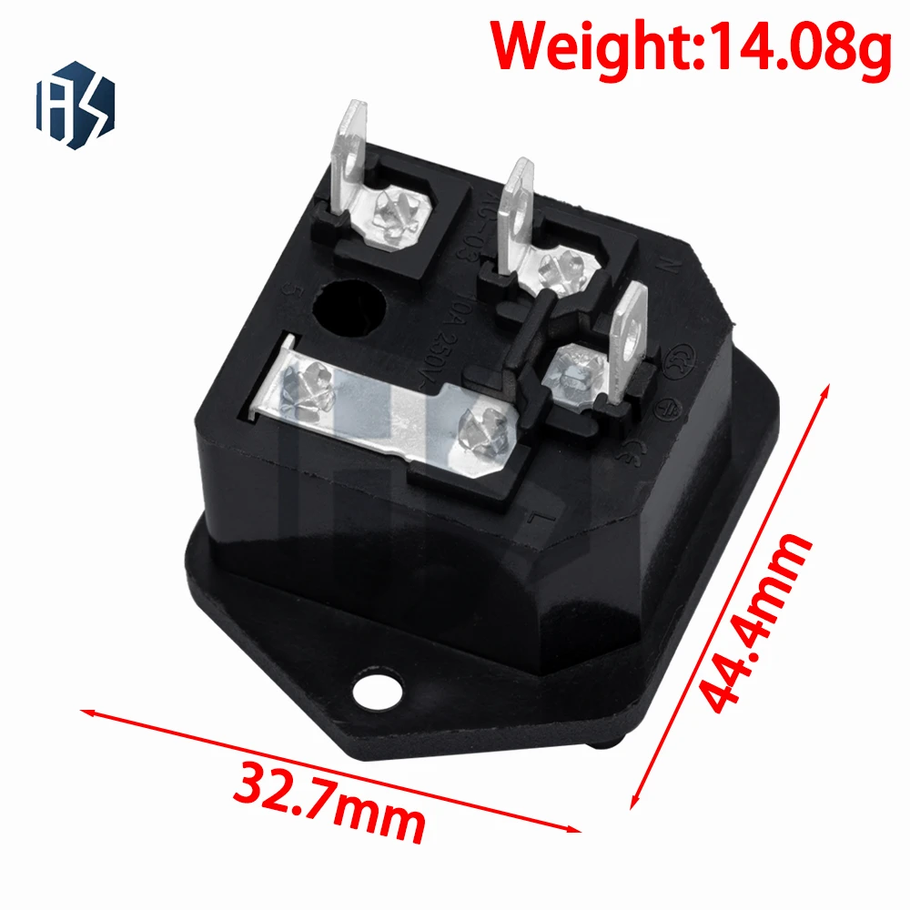 AC-03 IEC320 C14 3-Pin Male Fused Inlet Socket Connector – Panel-Mount 250V 10A for Server/PC/UPS Applications